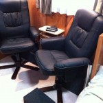 Recliner chairs with foot stools and table mounts